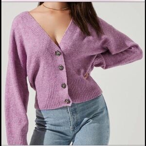 ASTR The Label Belmont Drop-Shoulder Textured Knit Cardigan Woman Medium Purple